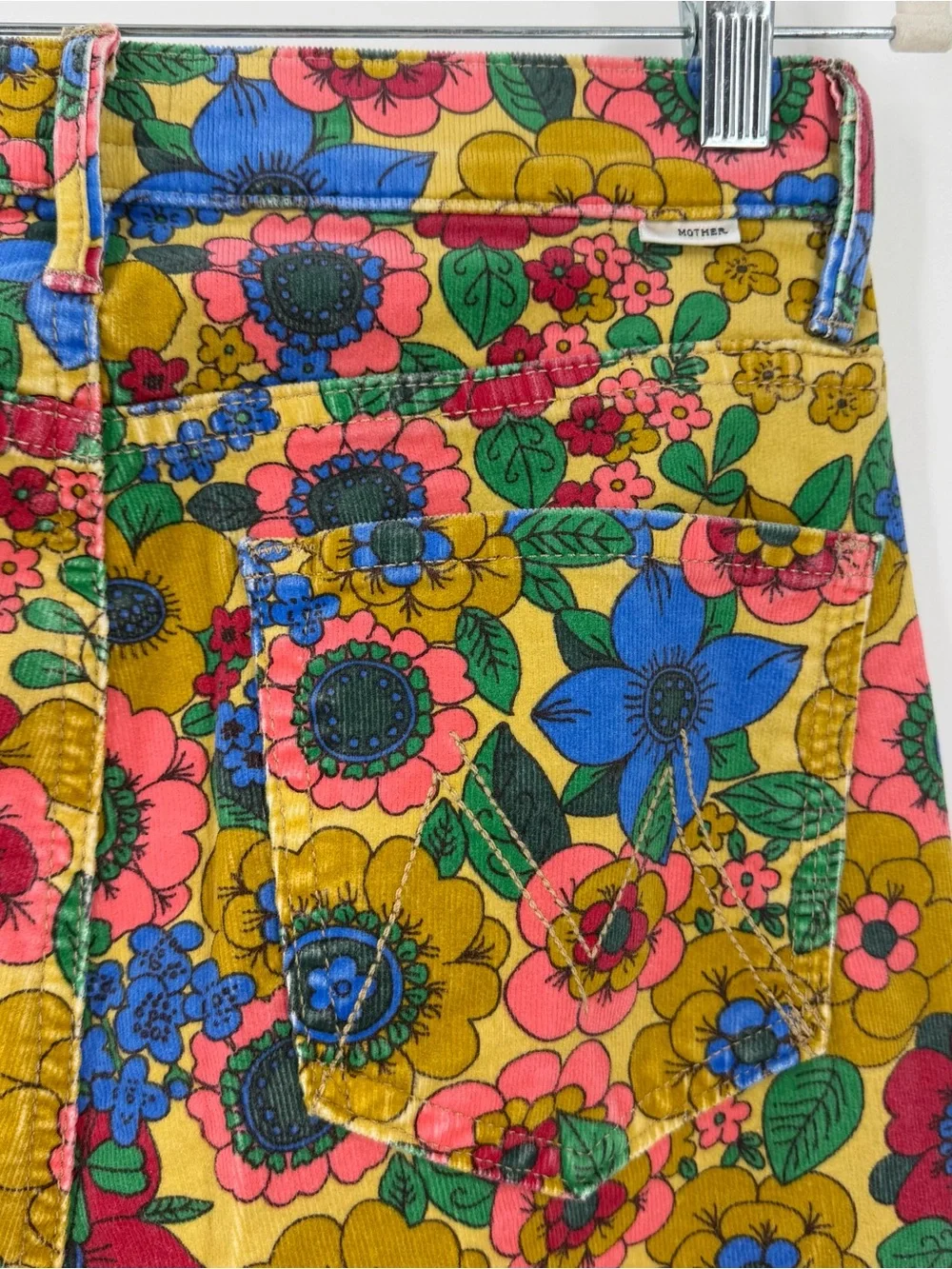 NWT MOTHER High Waisted Weekender Skimp Corduroy In Track And Flower Fields 27